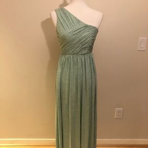 Mint pleated one-shoulder maxi dress